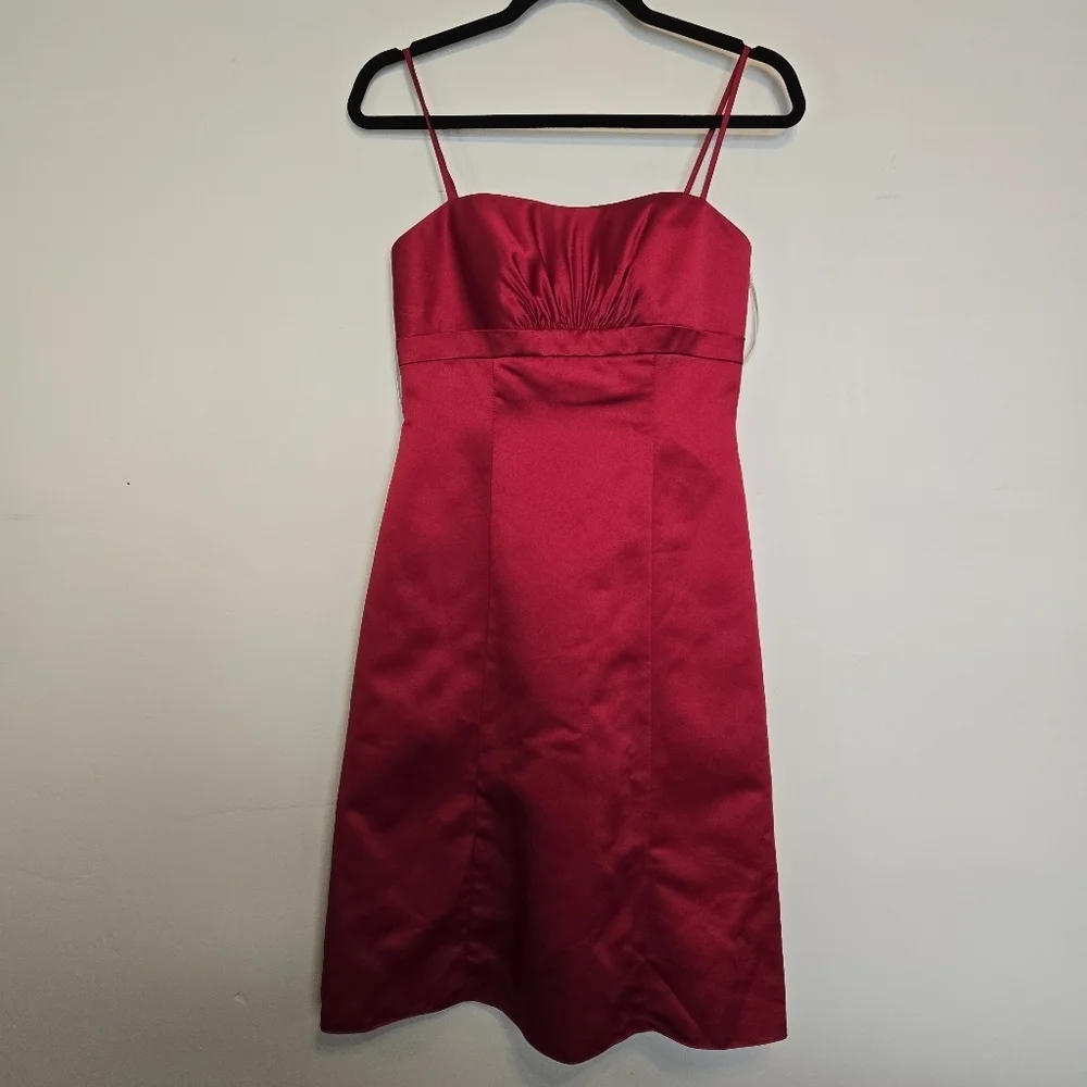 Davids Bridal Red Satin A-Line Dress w/ POCKETS - Picture 1 of 7